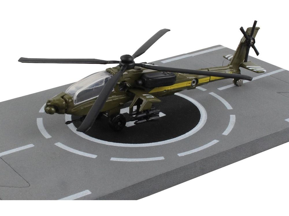 Boeing AH-64 Apache Helicopter Olive Drab "United States Army" with Runway Section Diecast Model by Runway24 view 2
