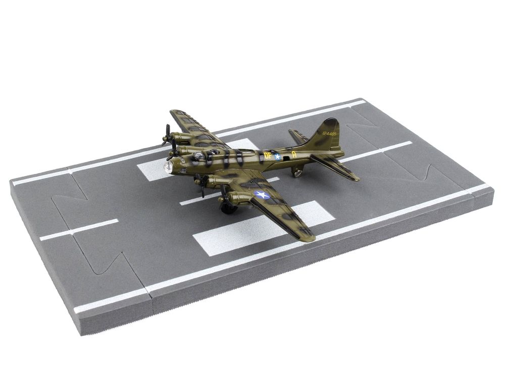 Boeing B-17 Flying Fortress Bomber Aircraft Olive Green Camouflage "United States Army Air Force" with Runway Section Diecast Model Airplane by Runway24 view 2