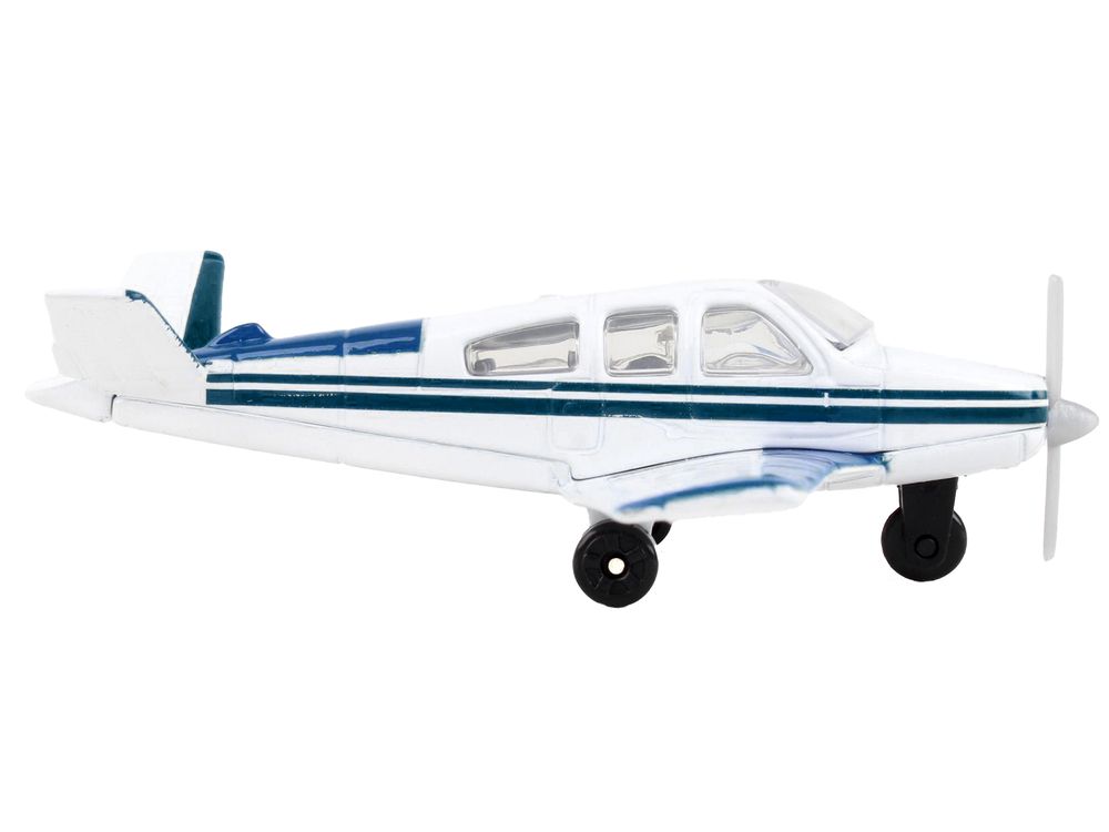 Beechcraft Bonanza Aircraft White with Blue Stripes "N42997" with Runway Section Diecast Model Airplane by Runway24 view 2