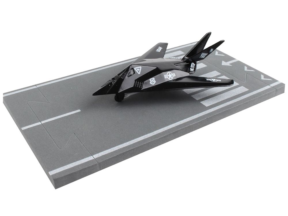 Lockheed F-117 Nighthawk Stealth Aircraft Black "United States Air Force" with Runway Section Diecast Model Airplane by Runway24 view 4