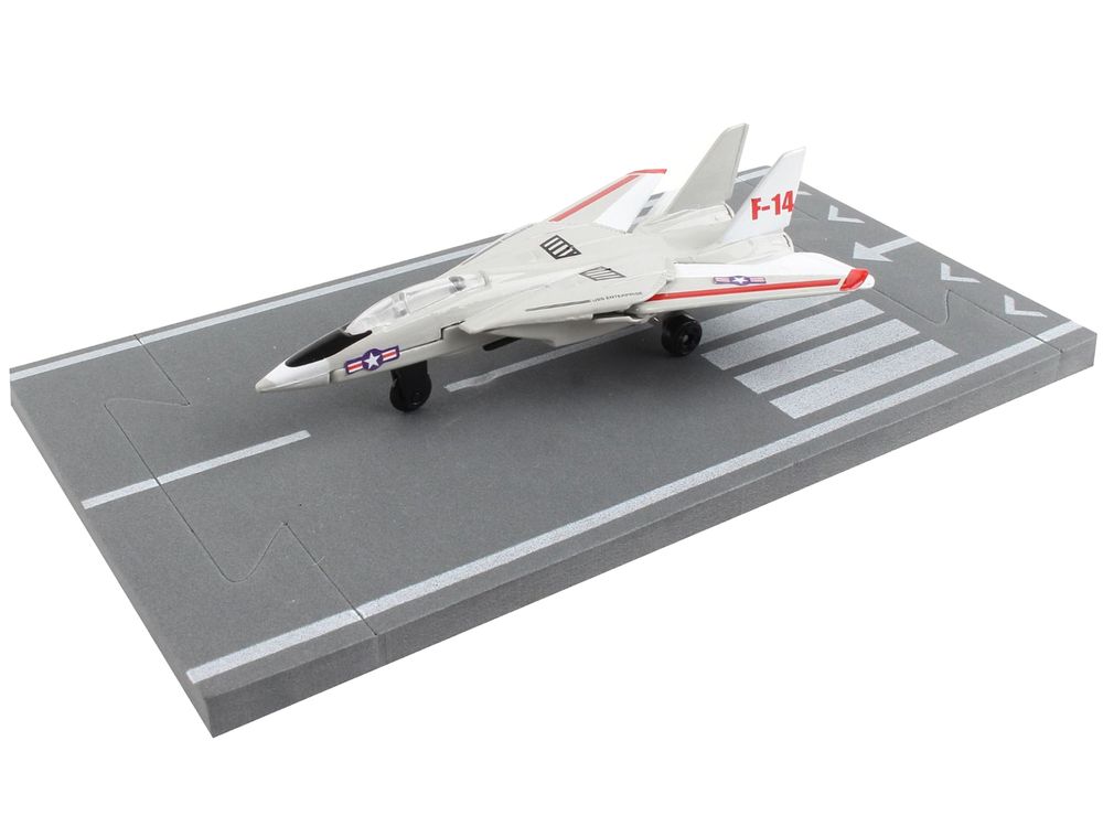 Grumman F-14 Tomcat Fighter Aircraft Gray with Red Stripes "United States Navy Test Aircraft" with Runway Section Diecast Model Airplane by Runway24 view 3