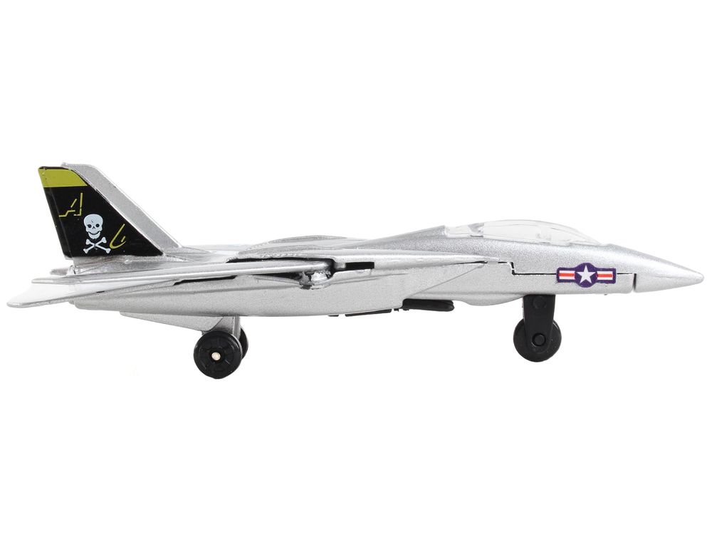Grumman F-14 Tomcat Fighter Aircraft Silver Metallic "United States Navy VF-84 Jolly Rogers" with Runway Section Diecast Model Airplane by Runway24 view 2