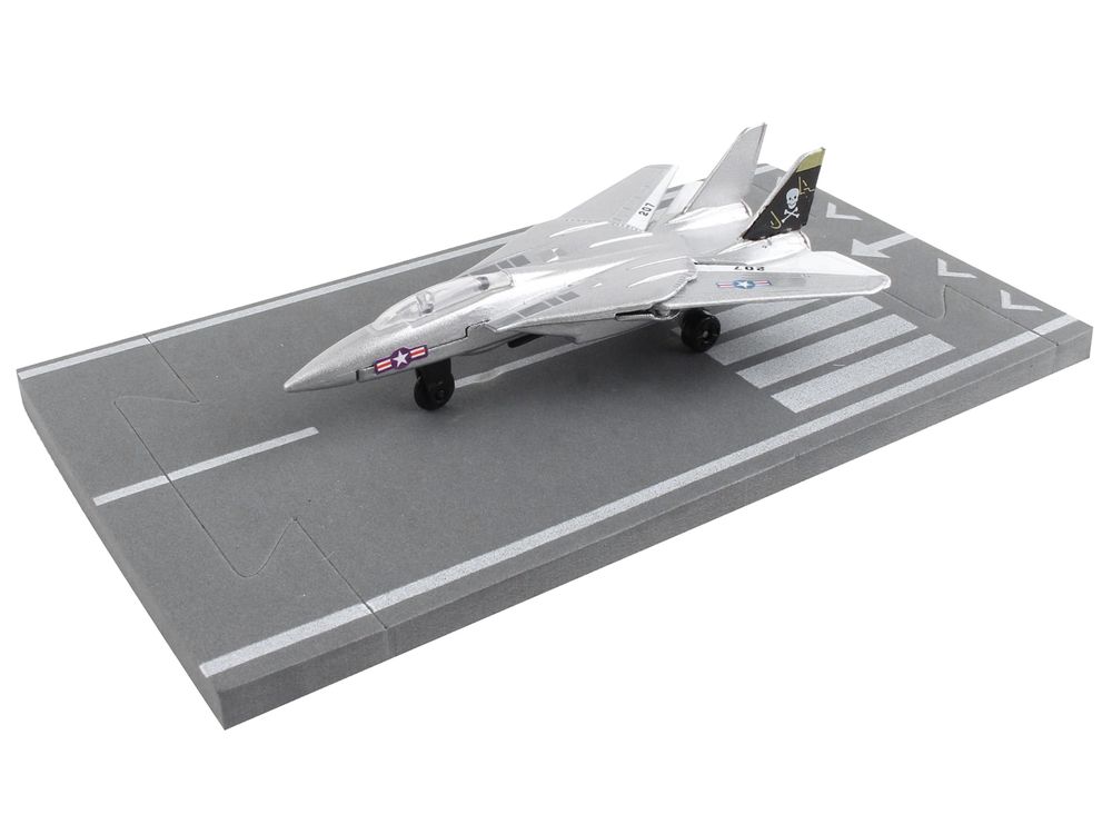 Grumman F-14 Tomcat Fighter Aircraft Silver Metallic "United States Navy VF-84 Jolly Rogers" with Runway Section Diecast Model Airplane by Runway24 view 3