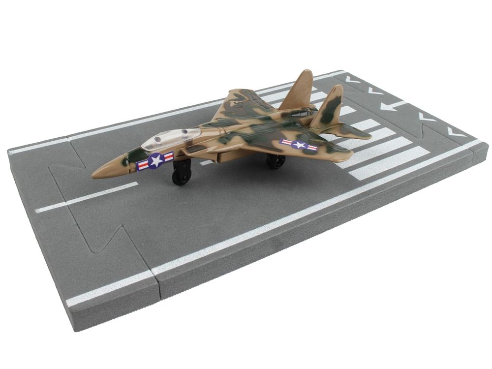 McDonnell Douglas F-15 Eagle Fighter Aircraft Desert Camouflage "United States Air Force" with Runway Section Diecast Model Airplane by Runway24 view 2