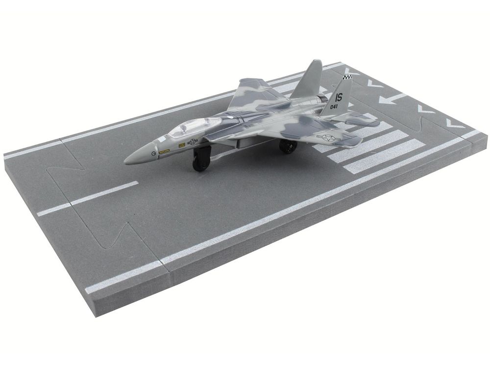 McDonnell Douglas F-15 Eagle Fighter Aircraft Gray Camouflage "United States Air Force" with Runway Section Diecast Model Airplane by Runway24 view 3