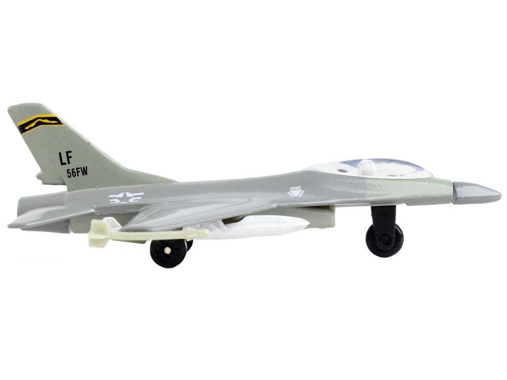 General Dynamics F-16 Fighting Falcon Fighter Aircraft Gray "United States Air Force" with Runway Section Diecast Model Airplane by Runway24 view 2