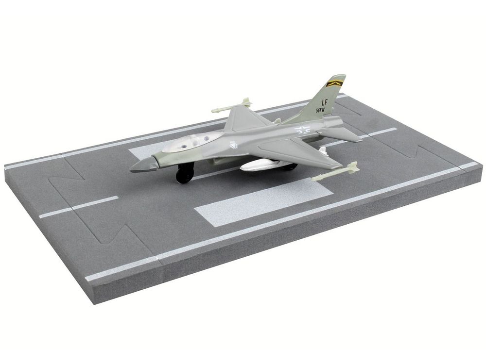 General Dynamics F-16 Fighting Falcon Fighter Aircraft Gray "United States Air Force" with Runway Section Diecast Model Airplane by Runway24 view 3