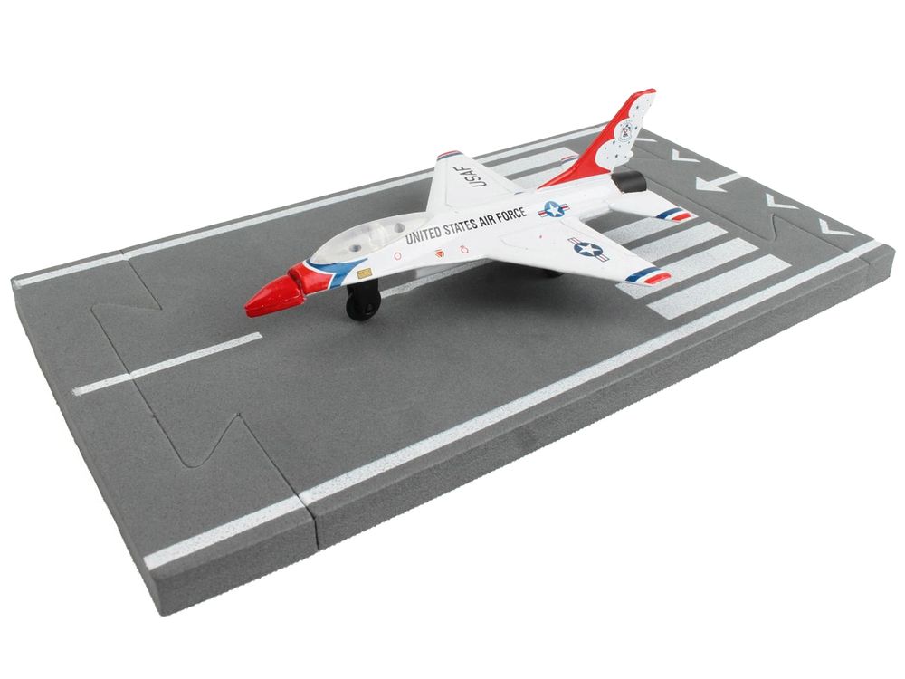General Dynamics F-16 Fighting Falcon Fighter Aircraft White "United States Air Force Thunderbirds" with Runway Section Diecast Model Airplane by Runway24 view 2
