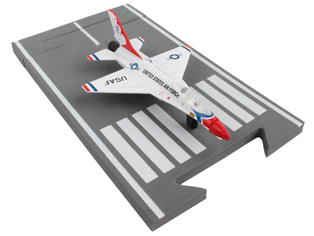 General Dynamics F-16 Fighting Falcon Fighter Aircraft White "United States Air Force Thunderbirds" with Runway Section Diecast Model Airplane by Runway24 view 3