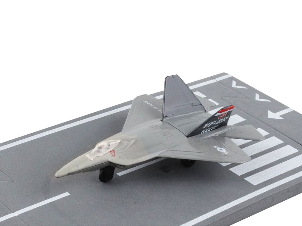 Lockheed Martin F-22 Raptor Stealth Aircraft Gray "United States Air Force YF-22" with Runway Section Diecast Model Airplane by Runway24 view 3
