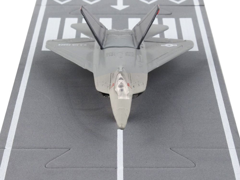 Lockheed Martin F-22 Raptor Stealth Aircraft Gray "United States Air Force YF-22" with Runway Section Diecast Model Airplane by Runway24 view 4