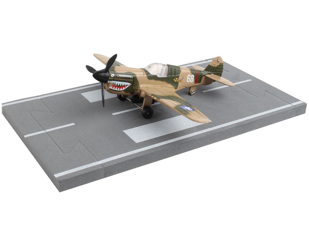 Curtiss P-40 Warhawk Fighter Aircraft Camouflage "Flying Tigers-First American Volunteer Group" with Runway Section Diecast Model Airplane by Runway24 view 3