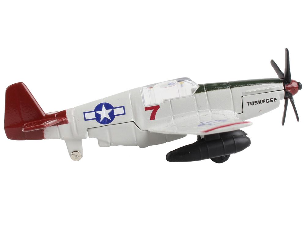 North American P-51C Mustang Fighter Aircraft Gray "Tuskegee Airmen-United States Army Air Force" with Runway Section Diecast Model Airplane by Runway24 view 2