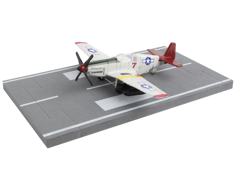 North American P-51C Mustang Fighter Aircraft Gray "Tuskegee Airmen-United States Army Air Force" with Runway Section Diecast Model Airplane by Runway24 view 3