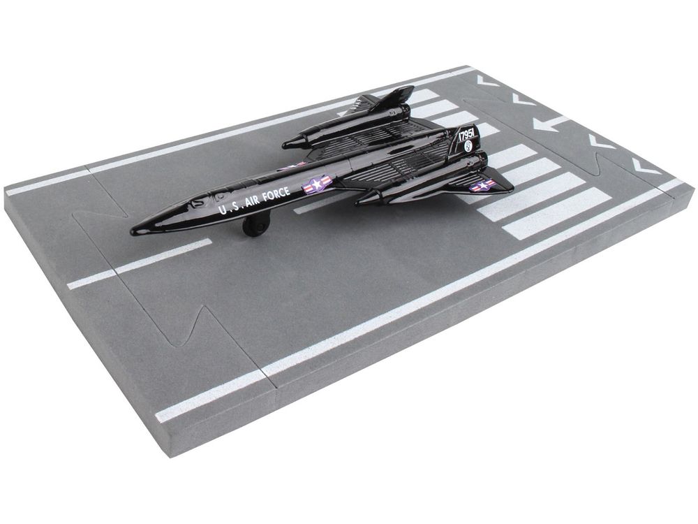 Lockheed SR-71 Blackbird Aircraft Black "United States Air Force" with Runway Section Diecast Model Airplane by Runway24 view 3