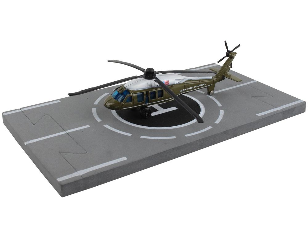 Sikorsky VH-60 White Hawk Helicopter Olive Drab with White Top "United States Presidential Helicopter - Marine One" with Runway Section Diecast Model by Runway24 view 3