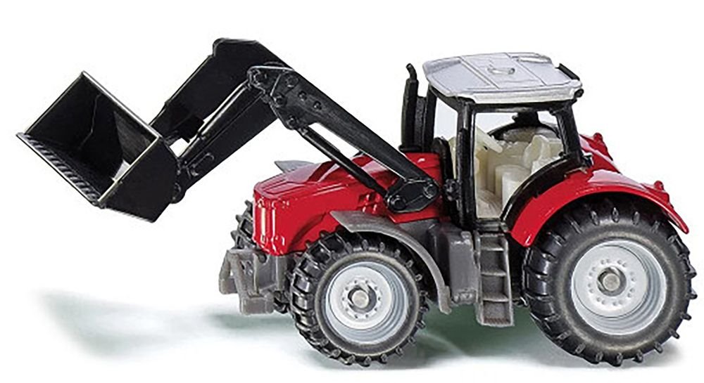 Massey Ferguson Tractor with Front Loader Red with Silver Top Diecast Model by Siku view 2