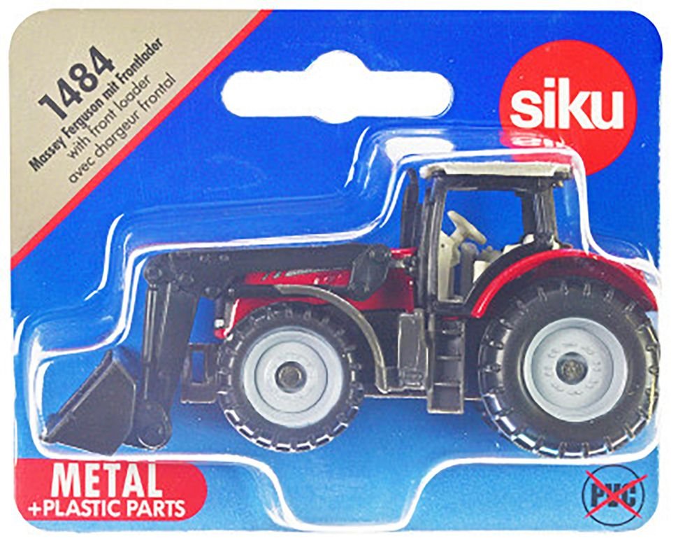 Massey Ferguson Tractor with Front Loader Red with Silver Top Diecast Model by Siku view 3