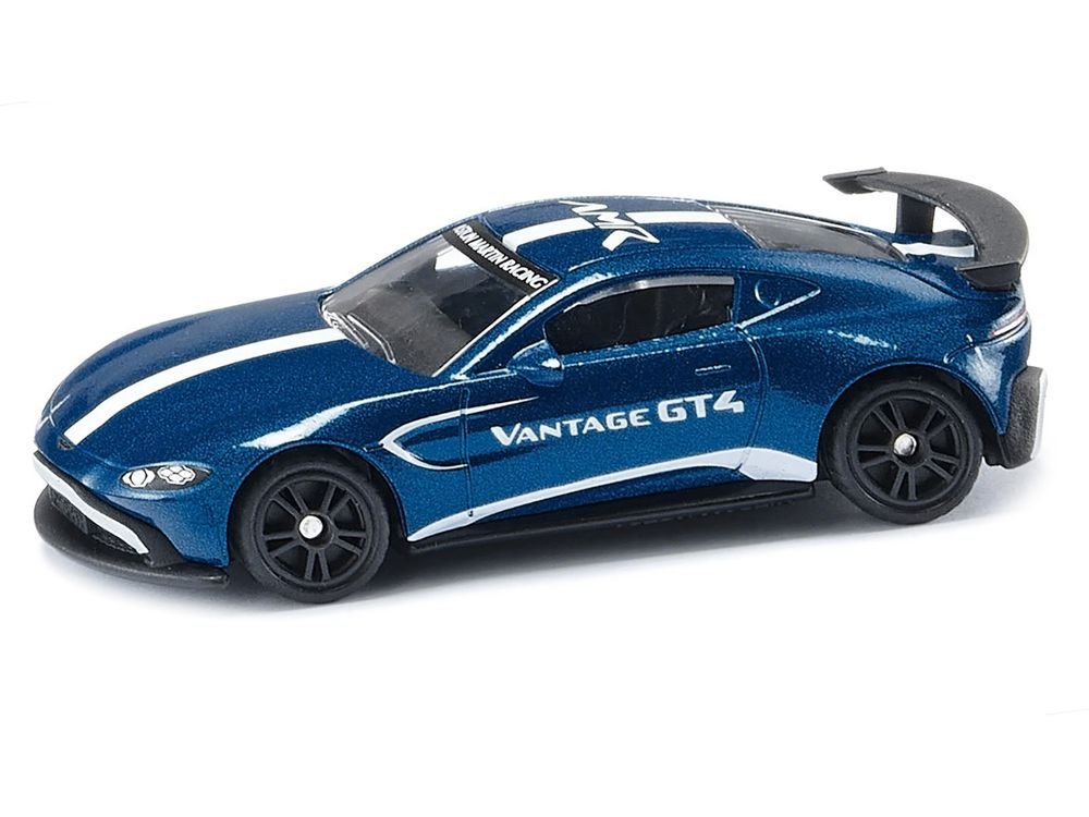 Aston Martin Vantage GT4 Blue Metallic with White Stripes Diecast Model Car by Siku view 2