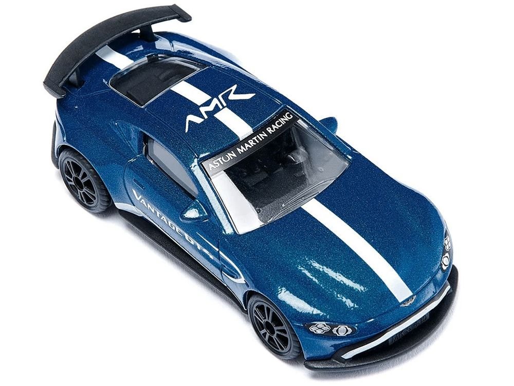 Aston Martin Vantage GT4 Blue Metallic with White Stripes Diecast Model Car by Siku view 3