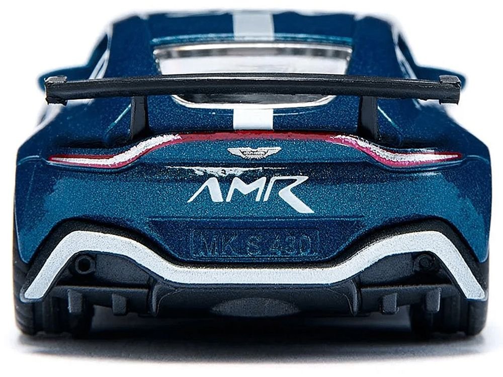 Aston Martin Vantage GT4 Blue Metallic with White Stripes Diecast Model Car by Siku view 4