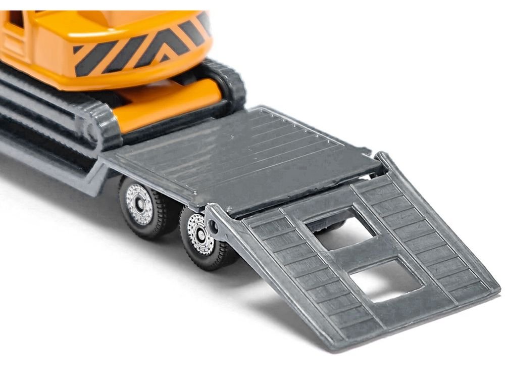 Truck with Low Loader Trailer and Excavator Yellow Diecast Model by Siku view 3