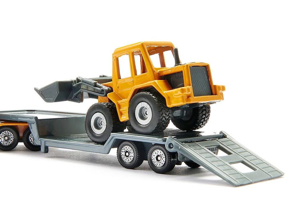 Truck with Low Loader Trailer and Front Loader Yellow Diecast Model by Siku view 4