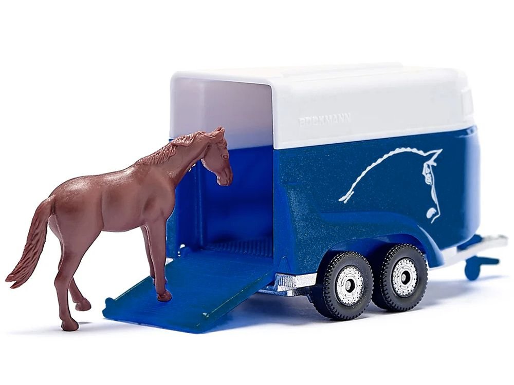 Jeep Red with Horse Trailer Blue and Horse Accessory Diecast Model by Siku view 2