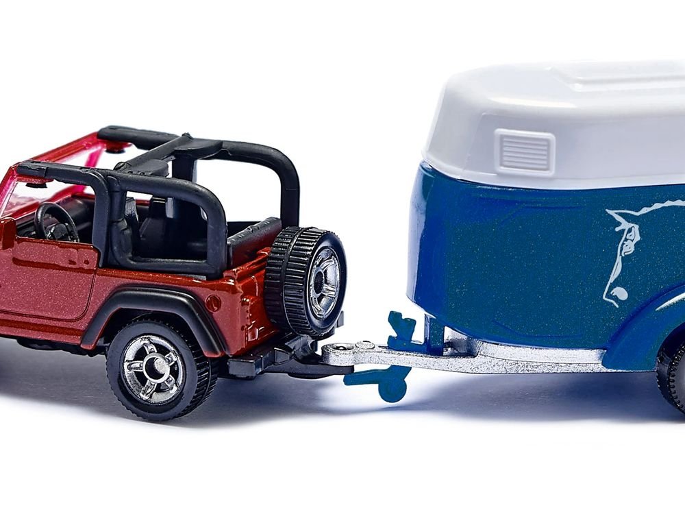 Jeep Red with Horse Trailer Blue and Horse Accessory Diecast Model by Siku view 4