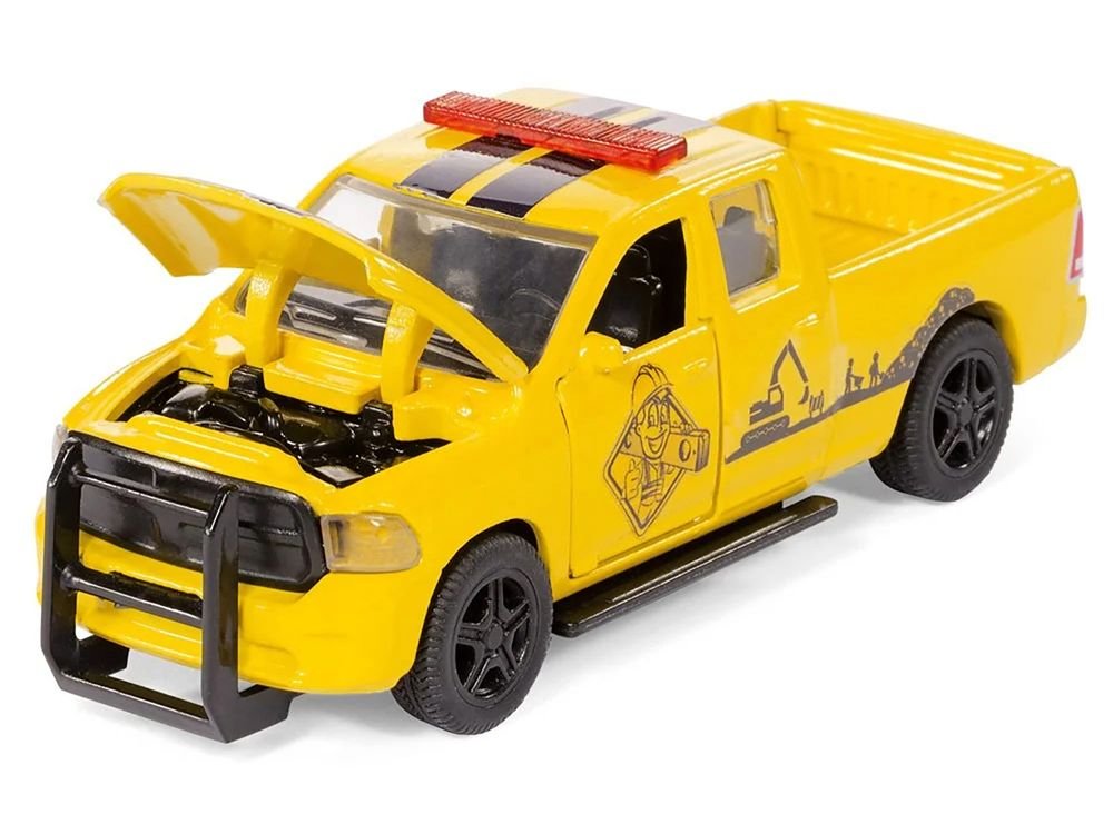Ram 1500 Pickup Truck Yellow with Compressor Trailer and Worker Figure with Accessories Set 1/50 Diecast Models by Siku view 4