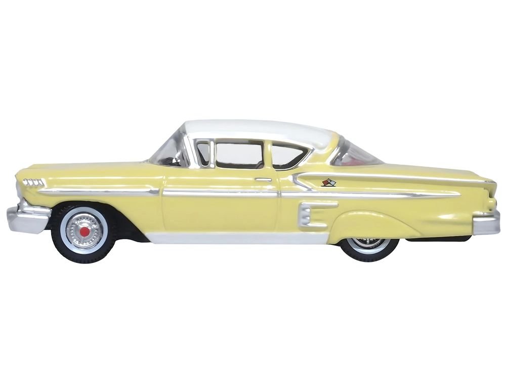 1958 Chevrolet Impala Sport Colonial Cream with Snowcrest White Top 1/87 (HO) Scale Diecast Model Car by Oxford Diecast view 2