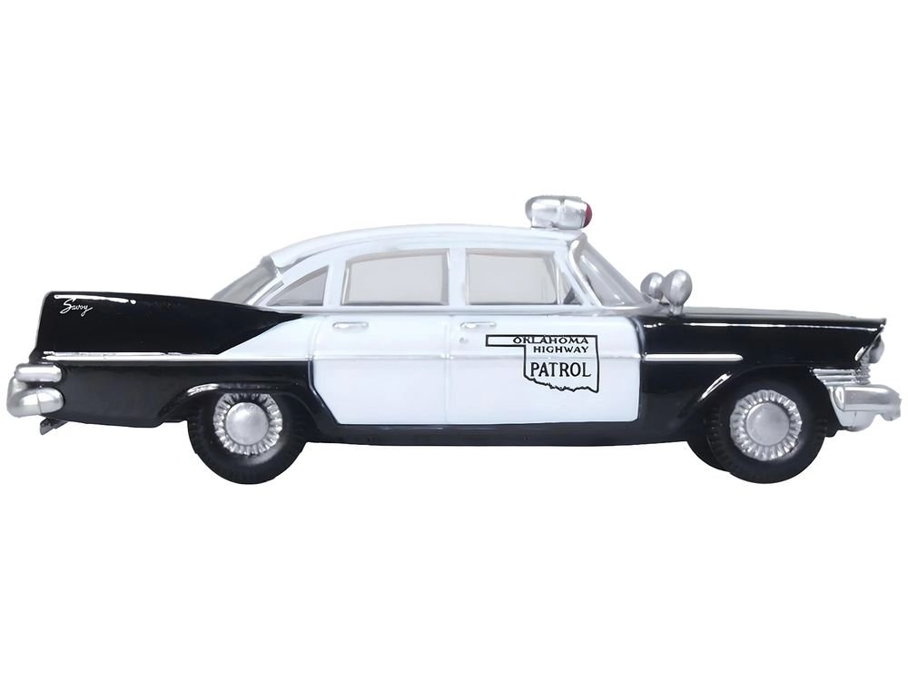1959 Plymouth Savoy Black and White "Oklahoma Highway Patrol" 1/87 (HO) Scale Diecast Model Car by Oxford Diecast view 2