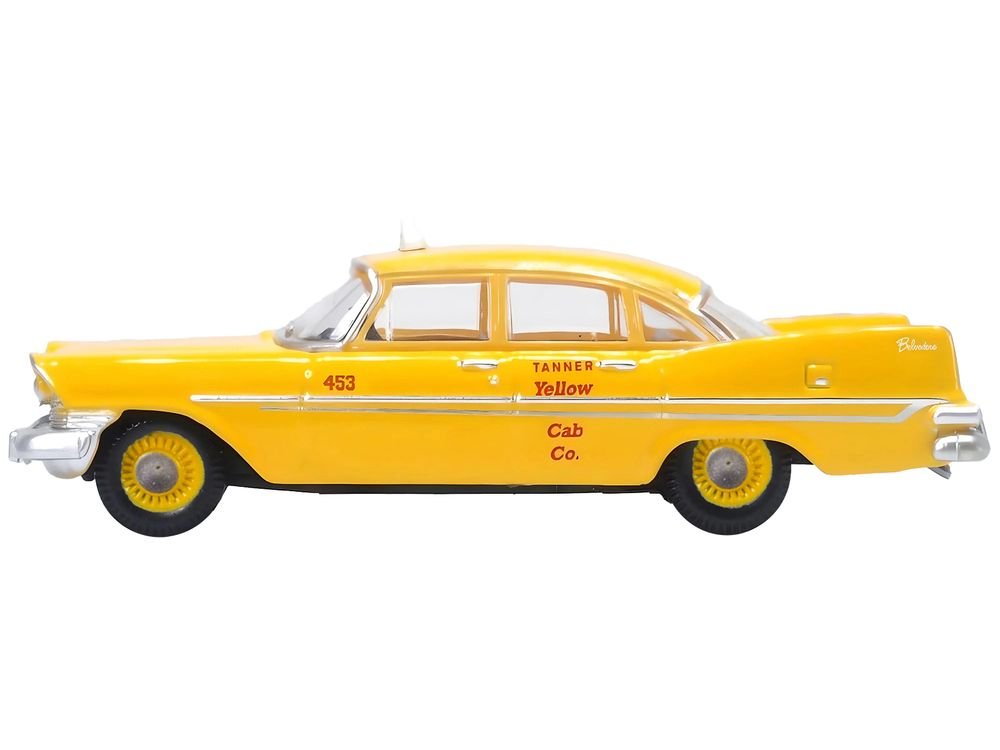 1959 Plymouth Belvedere Taxi Yellow "Tanner Yellow Cab Co." 1/87 (HO) Scale Diecast Model Car by Oxford Diecast view 2