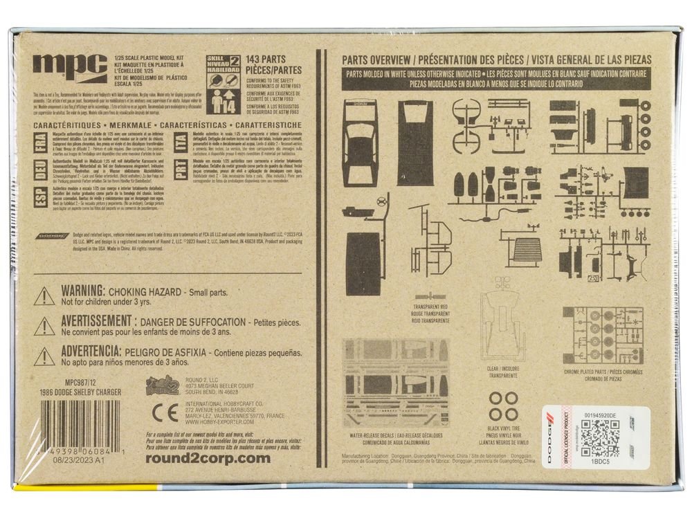 Skill 2 Model Kit 1986 Dodge Shelby Charger 1/25 Scale Model by MPC view 4