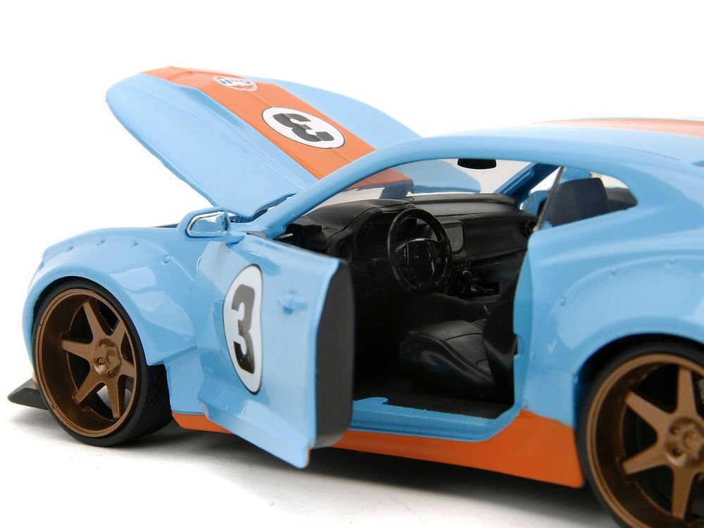 2016 Chevrolet Camaro Widebody #3 Light Blue with Orange Stripes "Gulf Oil" "Wide Body" Series 1/24 Diecast Model Car by Jada view 3