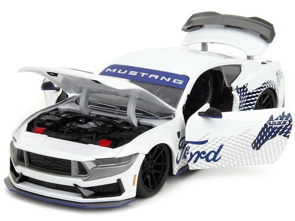 2024 Ford Mustang Dark Horse White with "Mustang Horse Graphics" "Bigtime Muscle" Series 1/24 Diecast Model Car by Jada view 2