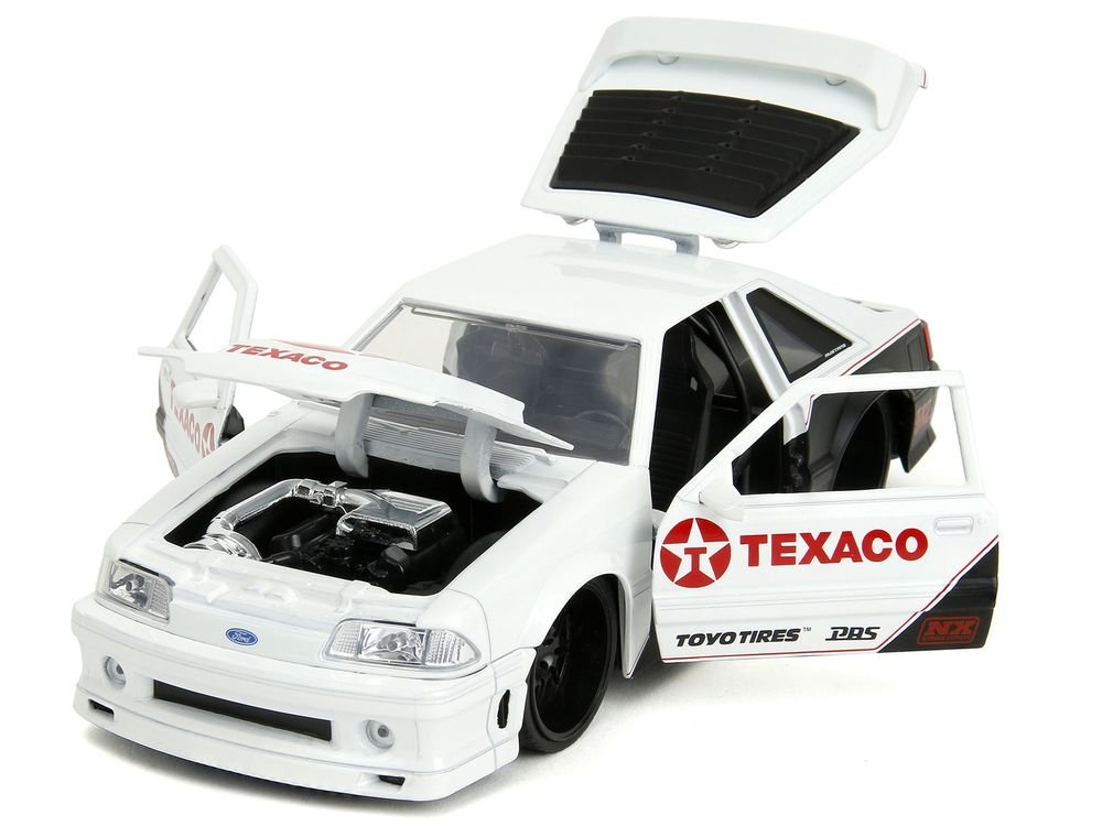 1989 Ford Mustang GT "Texaco" White and Matt Black with Graphics "Bigtime Muscle" Series 1/24 Diecast Model Car by Jada view 2