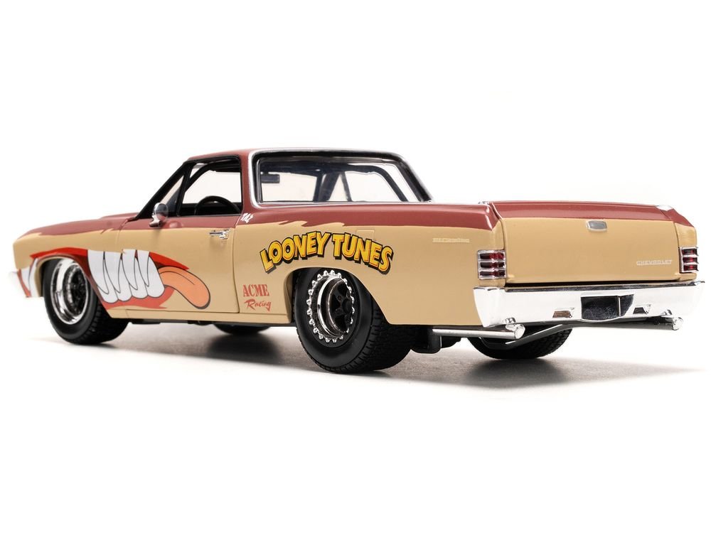 1967 Chevrolet El Camino Brown and Beige with Graphics and Tasmanian Devil (Taz) Diecast Figure "Looney Tunes" "Hollywood Rides" Series 1/24 Diecast Model Car by Jada view 5