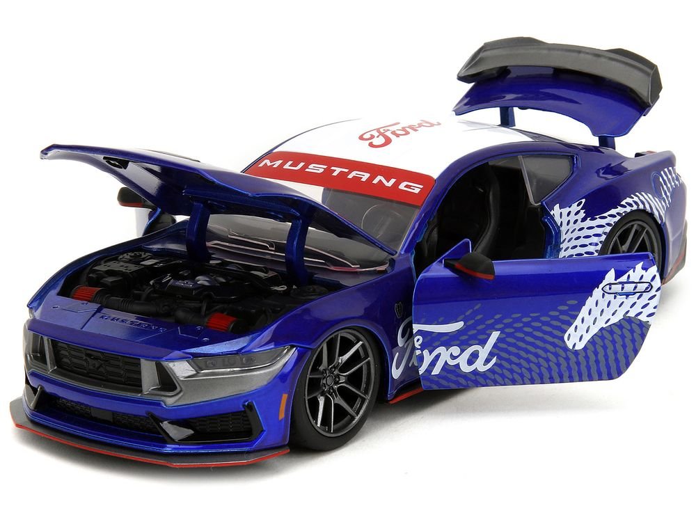 2024 Ford Mustang Dark Horse Candy Blue with White Top and "Mustang Horse Graphics" "Bigtime Muscle" Series 1/24 Diecast Model Car by Jada view 2