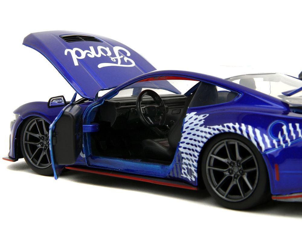 2024 Ford Mustang Dark Horse Candy Blue with White Top and "Mustang Horse Graphics" "Bigtime Muscle" Series 1/24 Diecast Model Car by Jada view 3