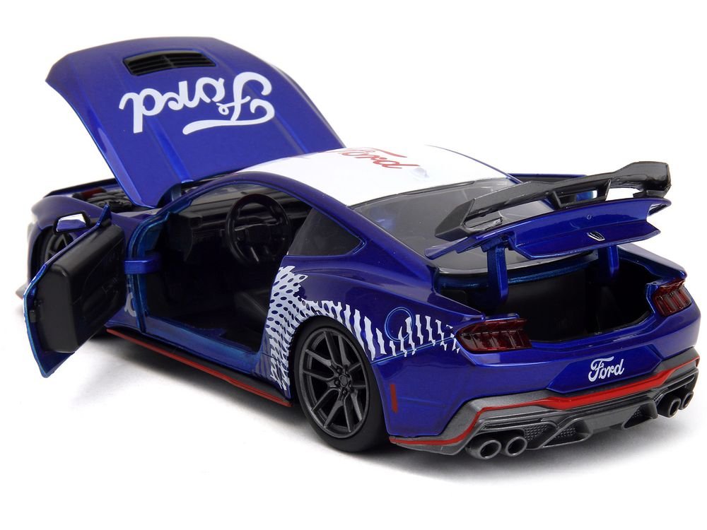 2024 Ford Mustang Dark Horse Candy Blue with White Top and "Mustang Horse Graphics" "Bigtime Muscle" Series 1/24 Diecast Model Car by Jada view 4