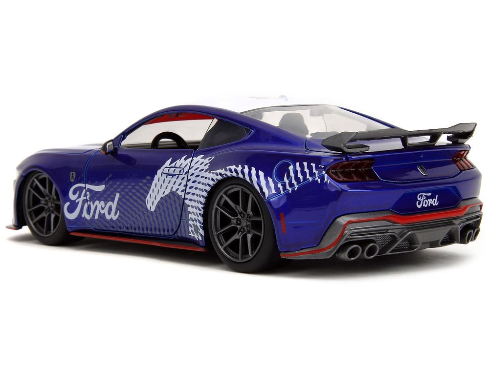2024 Ford Mustang Dark Horse Candy Blue with White Top and "Mustang Horse Graphics" "Bigtime Muscle" Series 1/24 Diecast Model Car by Jada view 5