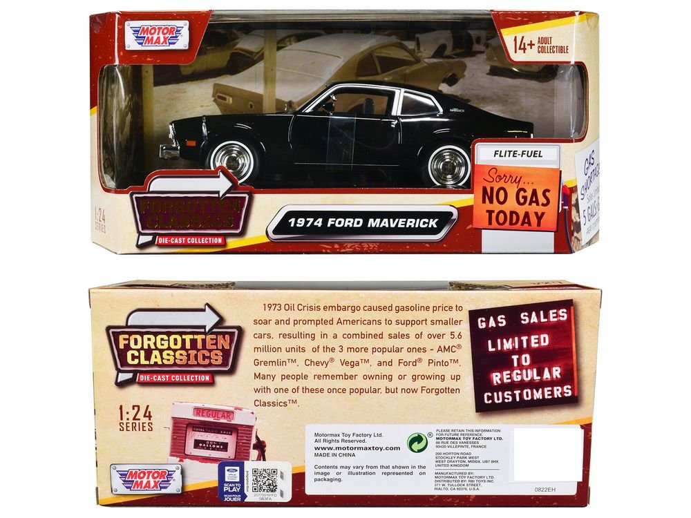 1974 Ford Maverick Black "Forgotten Classics" Series 1/24 Diecast Model Car by Motormax view 3