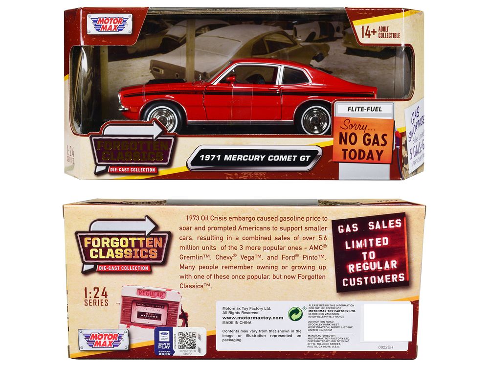 1971 Mercury Comet GT Red with Black Stripes "Forgotten Classics" Series 1/24 Diecast Model Car by Motormax view 3