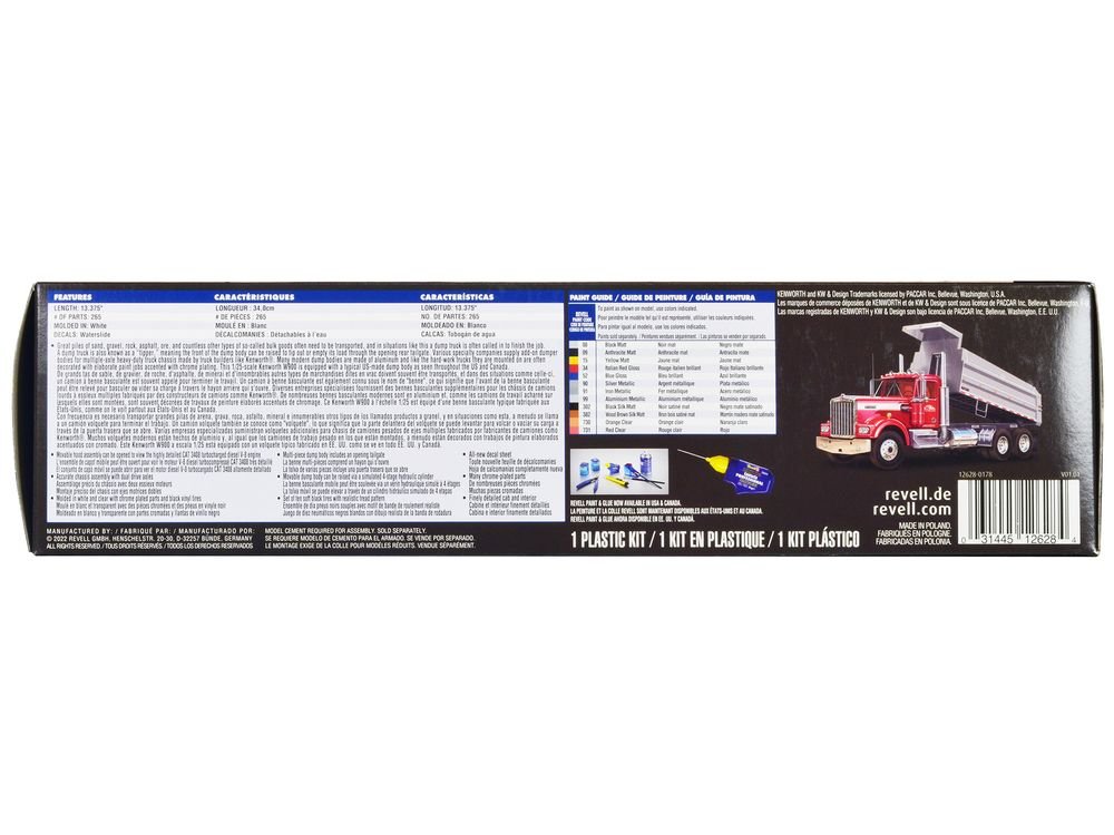 Level 5 Model Kit Kenworth W-900 Dump Truck 1/25 Scale Model by Revell view 3