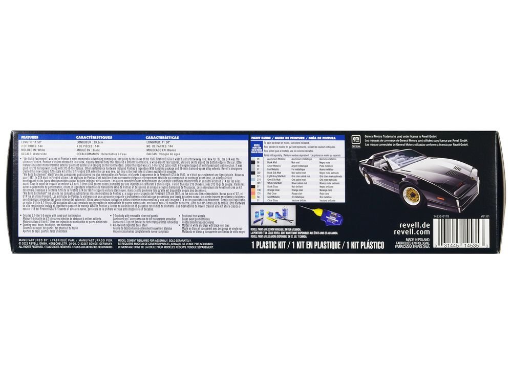 Level 5 Model Kit 1987 Pontiac Firebird GTA 1/16 Scale Model by Revell view 2