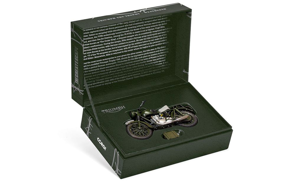 Triumph TR6 Trophy Motorcycle Dark Green (Weathered) "The Great Escape" (1963) Movie Diecast Model by Corgi view 5