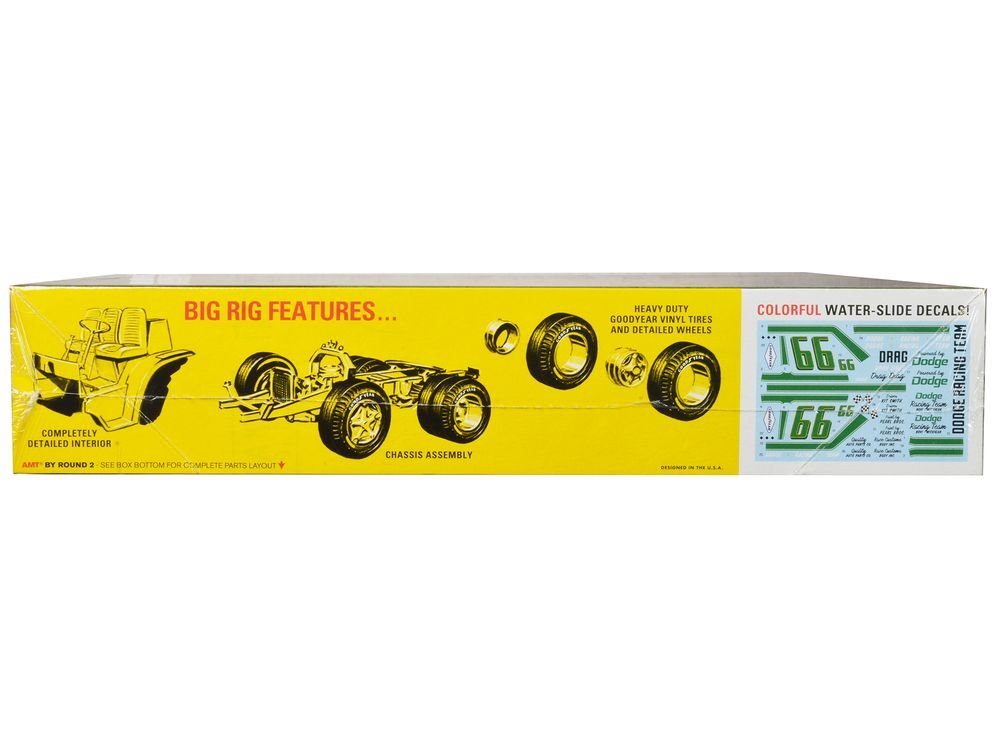 Skill 3 Model Kit 1966 Dodge L700 Truck with Flatbed Racing Trailer 1/25 Scale Model by AMT view 2