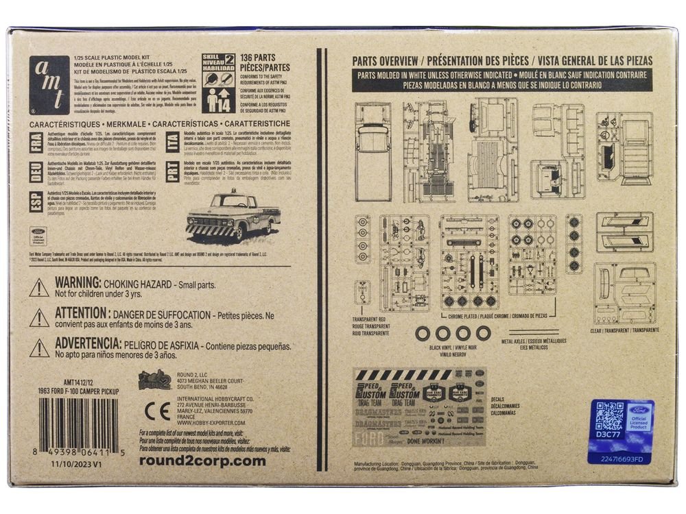 Skill 2 Model Kit 1963 Ford F-100 Camper Pickup Truck 3-in-1 Kit 1/25 Scale Model by AMT view 4