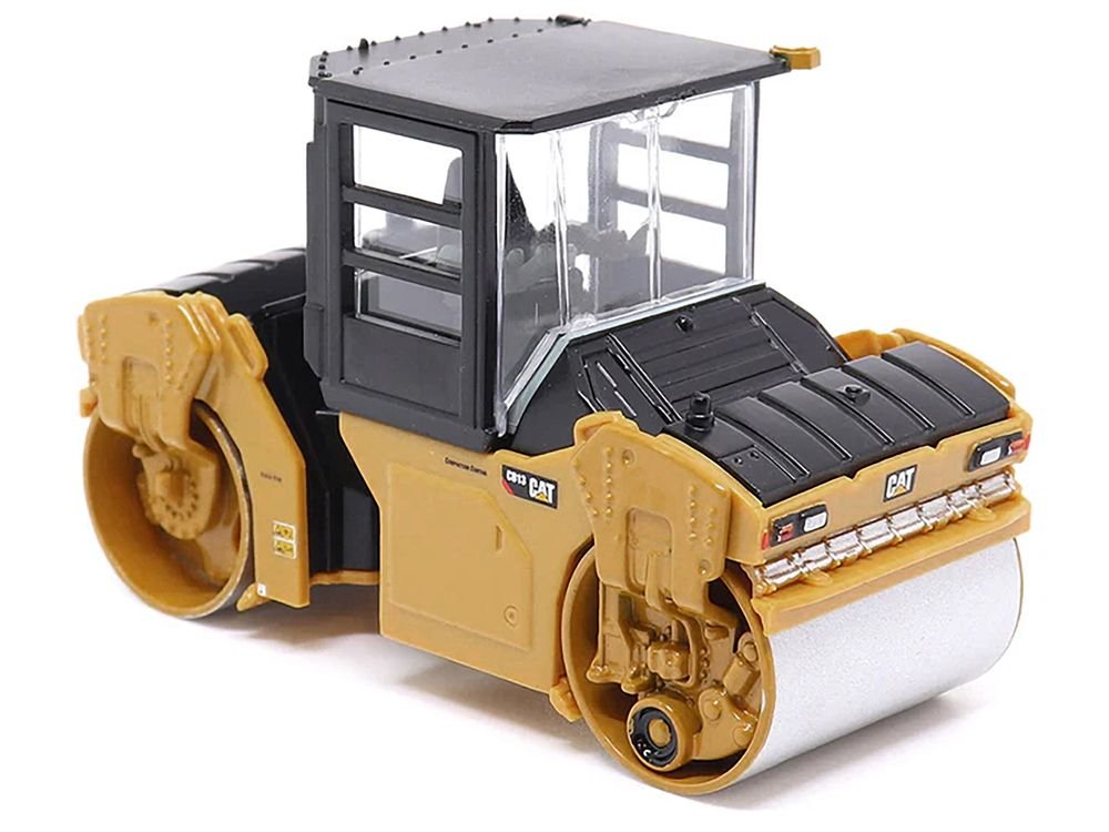 CAT Caterpillar CB-13 Tandem Vibratory Roller with Cab Yellow and Black 1/64 Diecast Model by Diecast Masters view 2